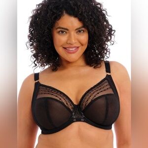 Elomi Matilda Disco Kiss Heart Embroidered Black Underwire Plunge Bra Sheer 38K